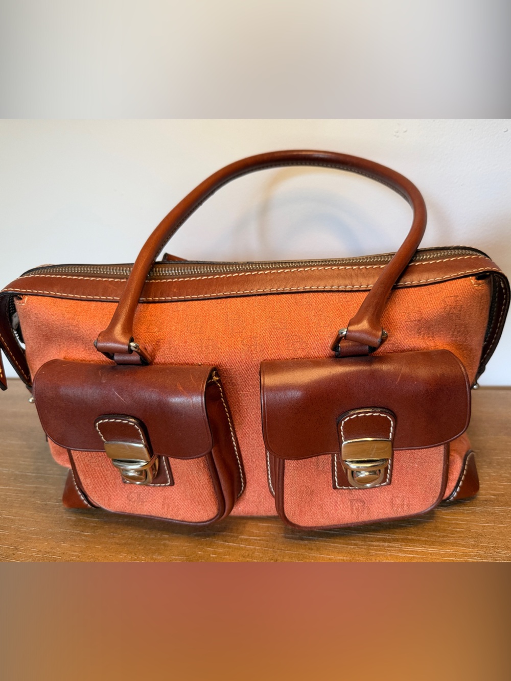 Dooney & Bourke Vintage Double Pocket Signature Satchel Burnt Orange Y2K